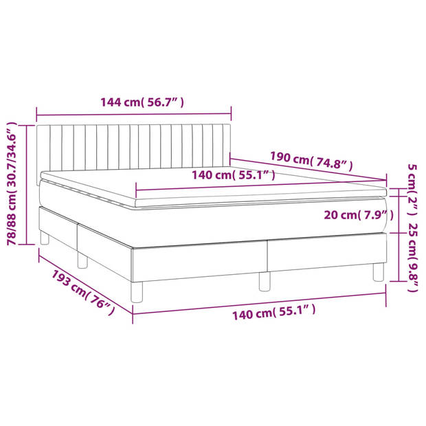 vidaXL Boxspring met matras stof donkergrijs 140x190 cm