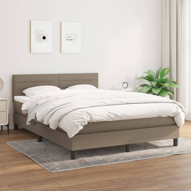 vidaXL Boxspring met matras stof taupe 140x190 cm