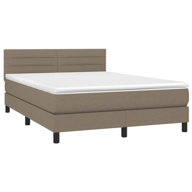 vidaXL Boxspring met matras en LED stof taupe 140x190 cm