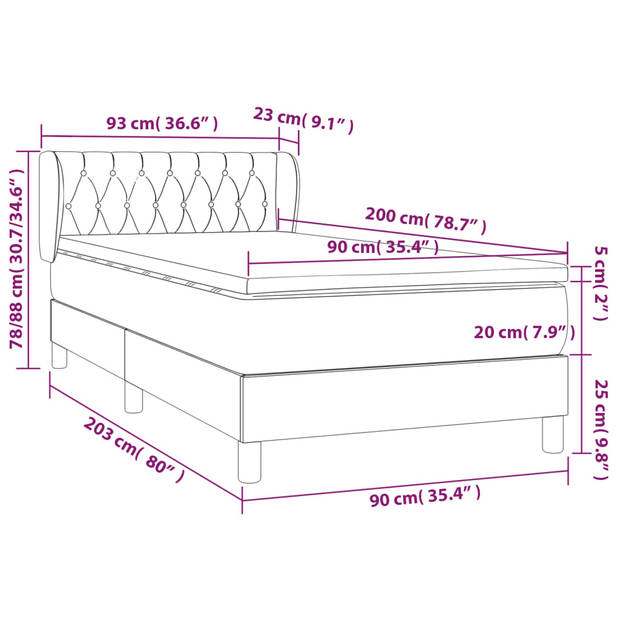 vidaXL Boxspring met matras stof zwart 90x200 cm