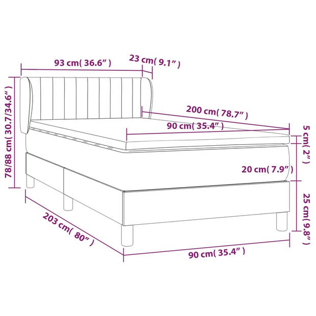 vidaXL Boxspring met matras stof zwart 90x200 cm