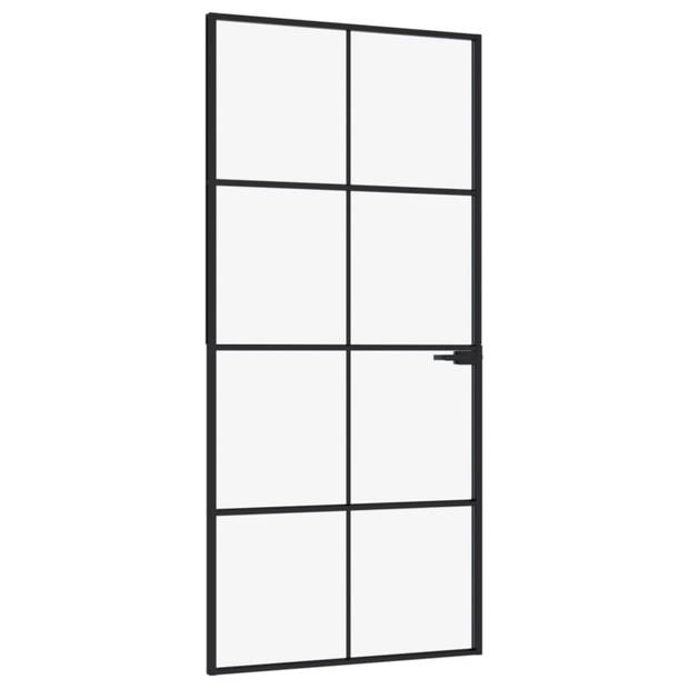 vidaXL Binnendeur 93x201,5 cm gehard glas en aluminium smal zwart