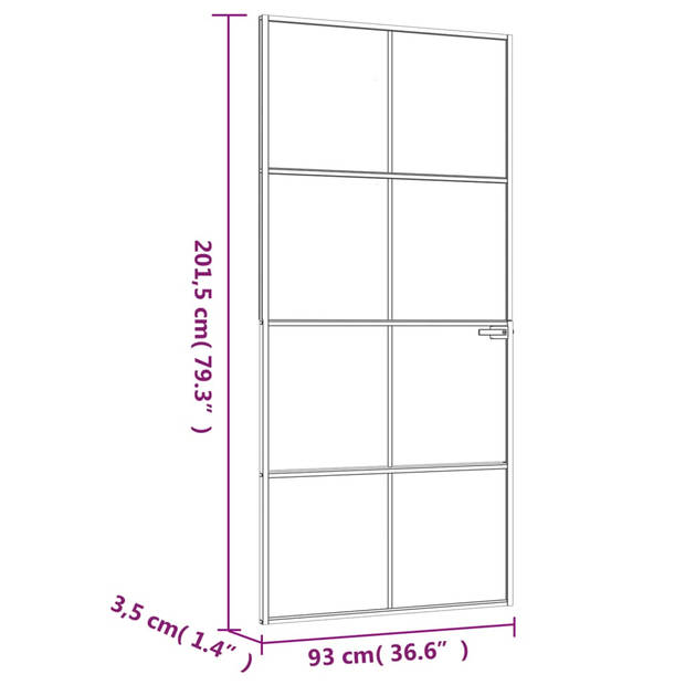 vidaXL Binnendeur 93x201,5 cm gehard glas en aluminium smal zwart