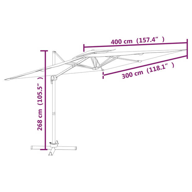 vidaXL Zweefparasol met dubbel dak 400x300 cm antracietkleurig