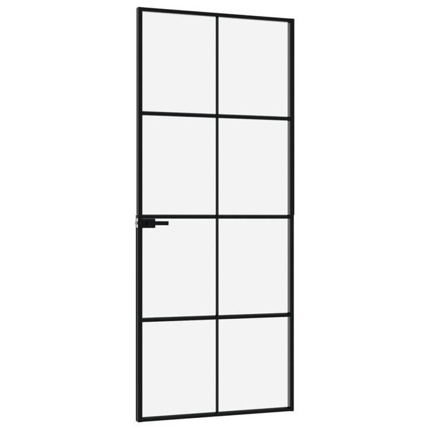 vidaXL Binnendeur 83x201,5 cm gehard glas en aluminium smal zwart