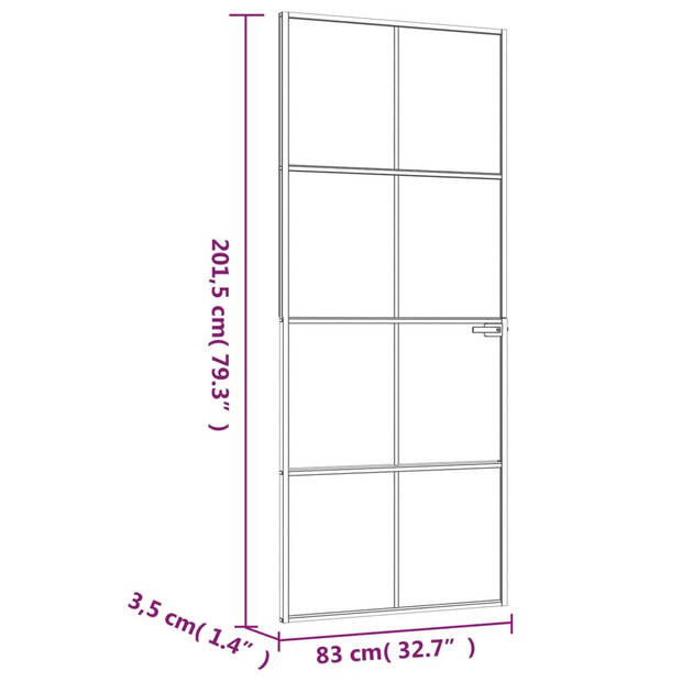 vidaXL Binnendeur 83x201,5 cm gehard glas en aluminium smal zwart