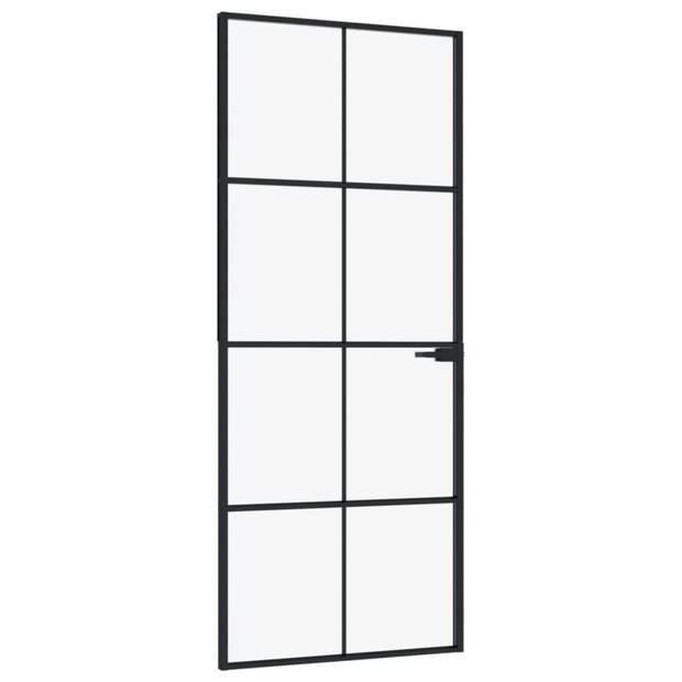 vidaXL Binnendeur 83x201,5 cm gehard glas en aluminium smal zwart