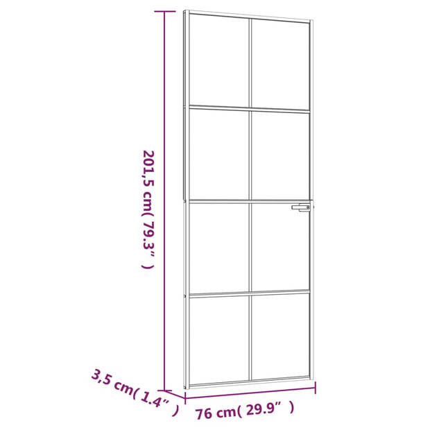 vidaXL Binnendeur 76x201,5 cm gehard glas en aluminium smal zwart