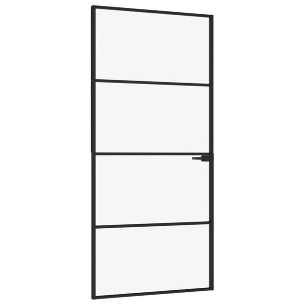 vidaXL Binnendeur 93x201,5 cm gehard glas en aluminium smal zwart