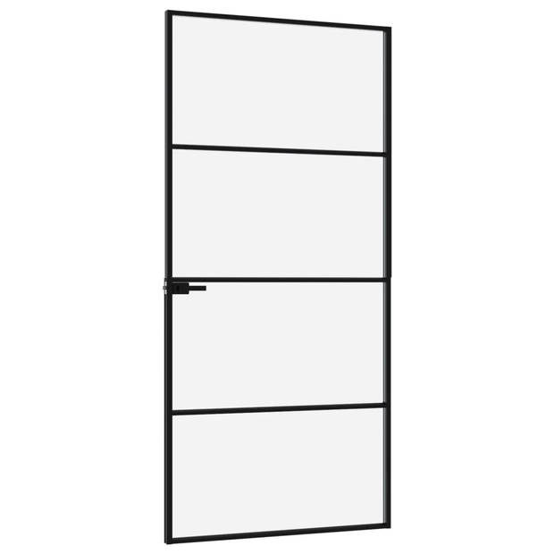 vidaXL Binnendeur 93x201,5 cm gehard glas en aluminium smal zwart