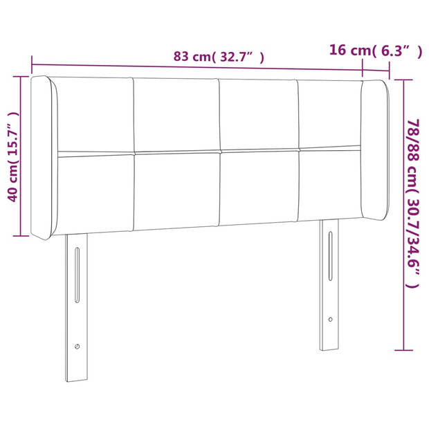 vidaXL Hoofdbord met randen 83x16x78/88 cm fluweel lichtgrijs