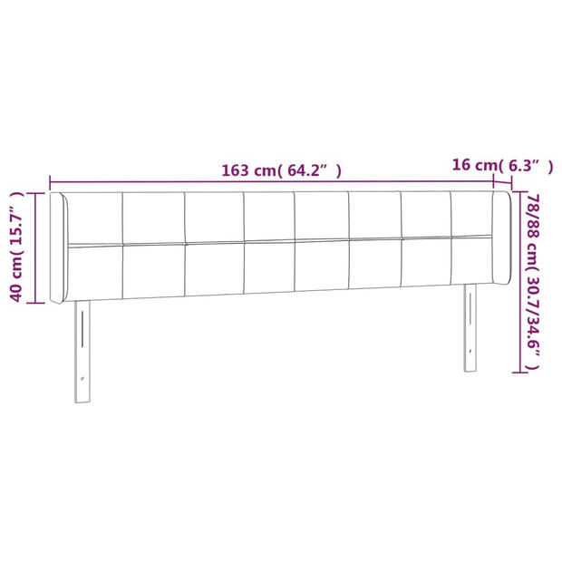 vidaXL Hoofdbord met randen 163x16x78/88 cm stof donkergrijs