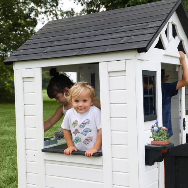 Backyard Discovery Sweetwater speelhuis hout in wit & antraciet Speelhuisje voor buiten in de tuin