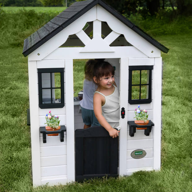 Backyard Discovery Sweetwater speelhuis hout in wit & antraciet Speelhuisje voor buiten in de tuin