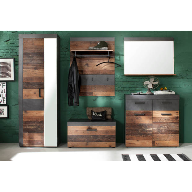 Irwin garderobe opstelling A, grijs Matera decor, Old Wood decor.