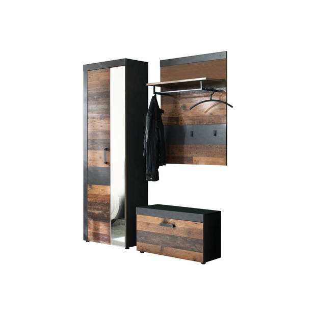 Irwin garderobe opstelling B, grijs Matera decor, Old Wood decor.