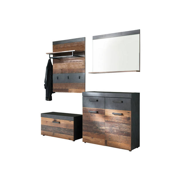 Irwin garderobe opstelling D, grijs Matera decor, Old Wood decor.