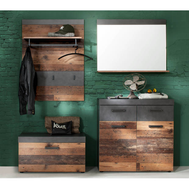 Irwin garderobe opstelling D, grijs Matera decor, Old Wood decor.