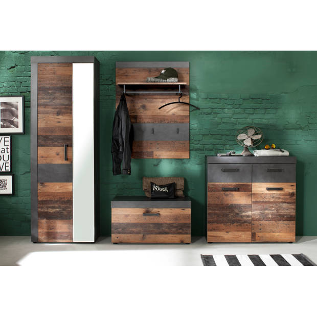 Irwin garderobe opstelling G, grijs Matera decor, Old Wood decor.