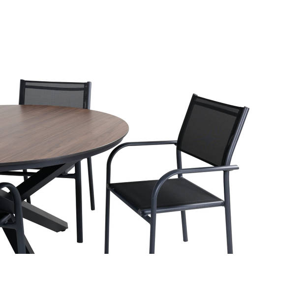 Llama tuinmeubelset tafel Ø120cm en 4 stoel Santorini zwart, bruin.