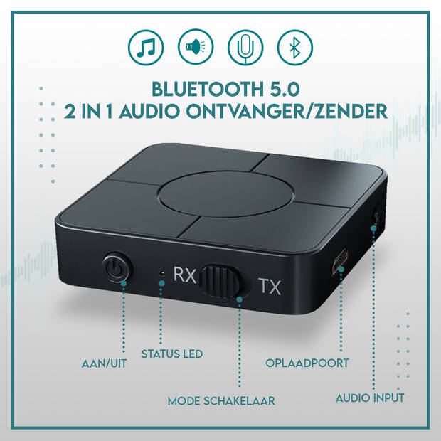 MM Brands Bluetooth Receiver en Transmitter - Versterker Auto - Muziek Ontvanger - Aux