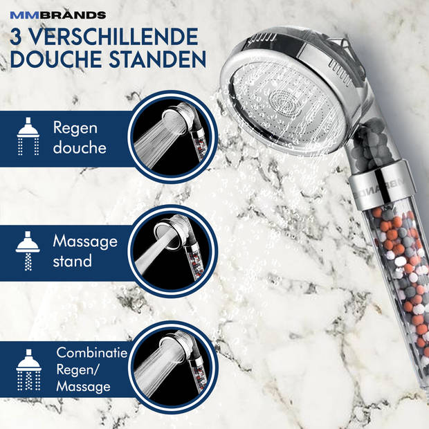 MM Brands Ionische Douchekop - Waterbesparende Douchekop - Handdouche met Hoge druk en Filter - Regendouche