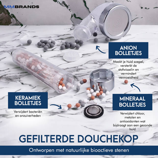 MM Brands Ionische Douchekop - Waterbesparende Douchekop - Handdouche met Hoge druk en Filter - Regendouche