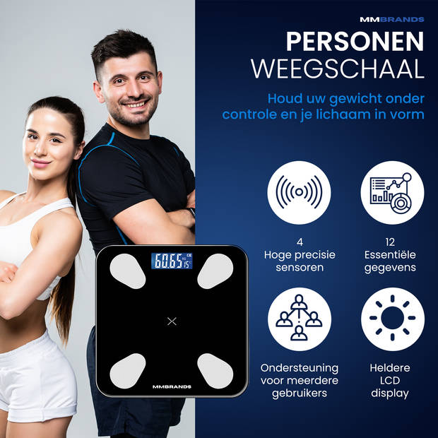 MM Brands Personen Weegschaal - Digitale Slimme Weegschaal Met Lichaamsanalyse - Inclusief App