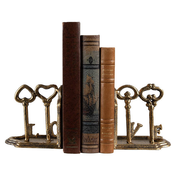 Clayre & Eef Boekensteunen Set van 2 Sleutels 23x8x13 cm Goudkleurig Ijzer Boekenhouders Goudkleurig Boekenhouders