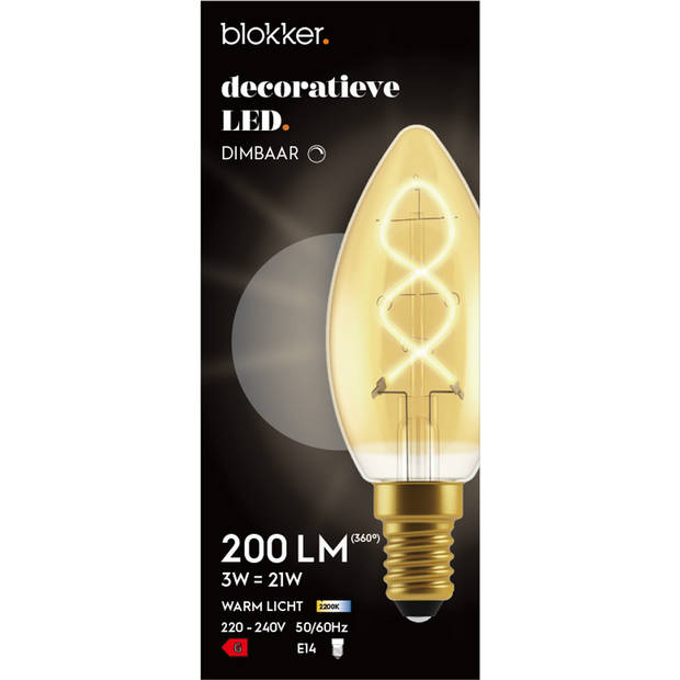 Blokker LED Kaars C35 3W E14 spiraal goud - Dimbaar