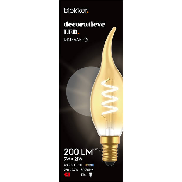 Blokker LED Kaars gebogen tip C35 3W E14 spiraal goud - Dimbaar