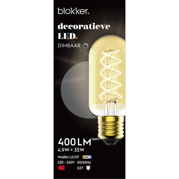 Blokker LED Buis T35 4.9W E27 spiraal goud - Dimbaar