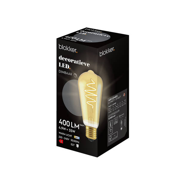 Blokker LED bulb ST64 4.9W E27 spiraal goud - Dimbaar
