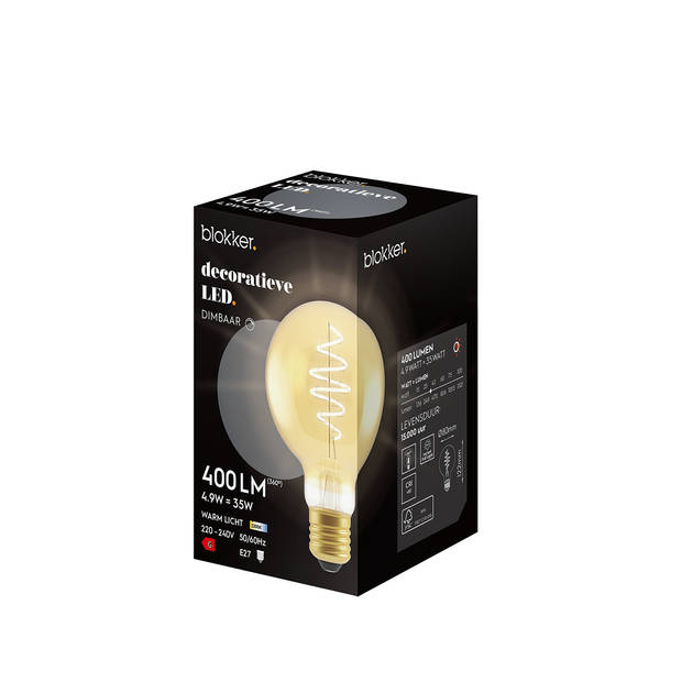 Blokker LED Globe G80 4.9W E27 spiraal goud - Dimbaar