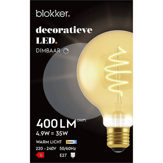Blokker LED Globe G95 4.9W E27 spiraal goud - Dimbaar