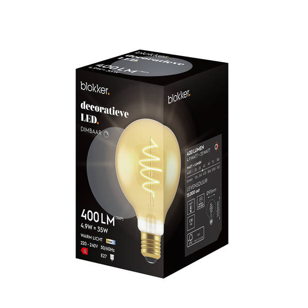 Blokker LED Globe G95 4.9W E27 spiraal goud - Dimbaar
