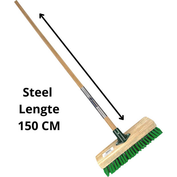 Synx Tools Tegelborstel - Bezem met steel 150cm Mosbezem - Schrobbezem - Mos - Onkruidborstel - Harde Borstel- Bezems