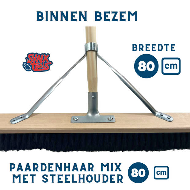 Synx Tools bezem Paardenhaar - 80 cm - Zaalveger / Kamerveger - Zachte bezem 80 cm - Bezemsteel - Veger schoonmaken