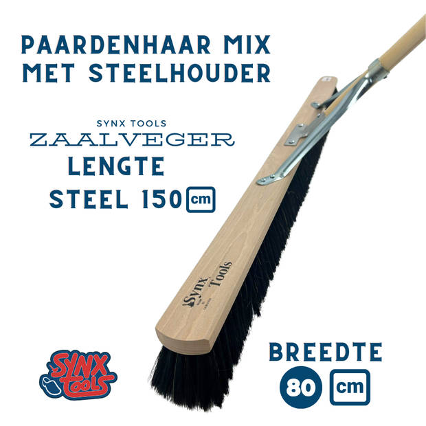 Synx Tools bezem Paardenhaar - 80 cm - Zaalveger / Kamerveger - Zachte bezem 80 cm - Bezemsteel - Veger schoonmaken