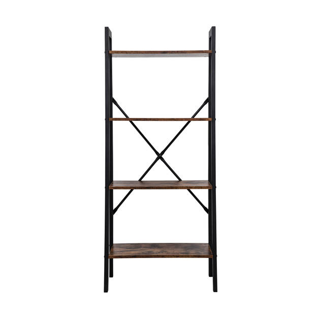 Wandkast Stoer metaal hout industrieel design open boekenkast 137 cm hoog zwart