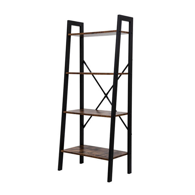 Wandkast Stoer metaal hout industrieel design open boekenkast 137 cm hoog zwart