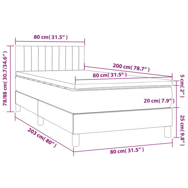 vidaXL Boxspring met matras en LED fluweel roze 80x200 cm