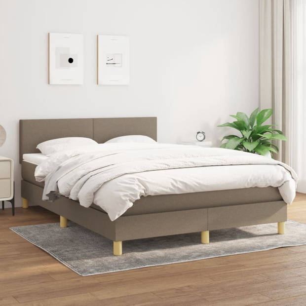 vidaXL Boxspring met matras stof taupe 140x190 cm