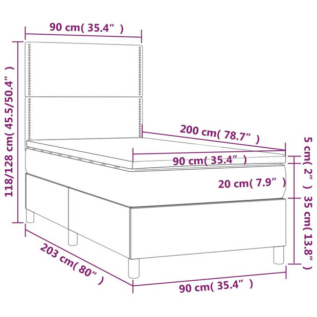 vidaXL Boxspring met matras stof donkerbruin 90x200 cm