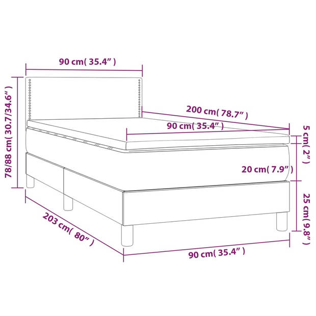 vidaXL Boxspring met matras stof donkerbruin 90x200 cm