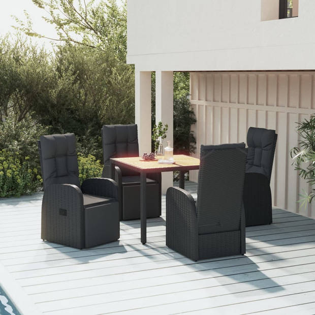 vidaXL 5-delige Tuinset poly rattan en massief acaciahout zwart