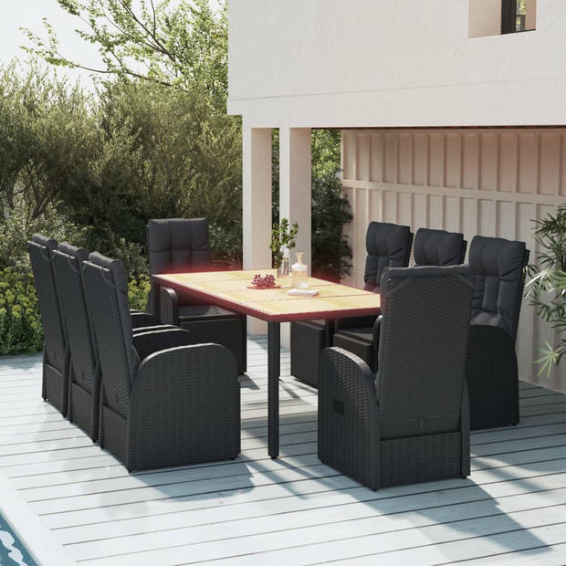 vidaXL 9-delige Tuinset poly rattan en massief acaciahout zwart