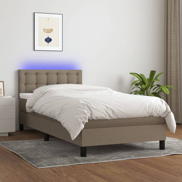 vidaXL Boxspring met matras en LED stof taupe 80x200 cm