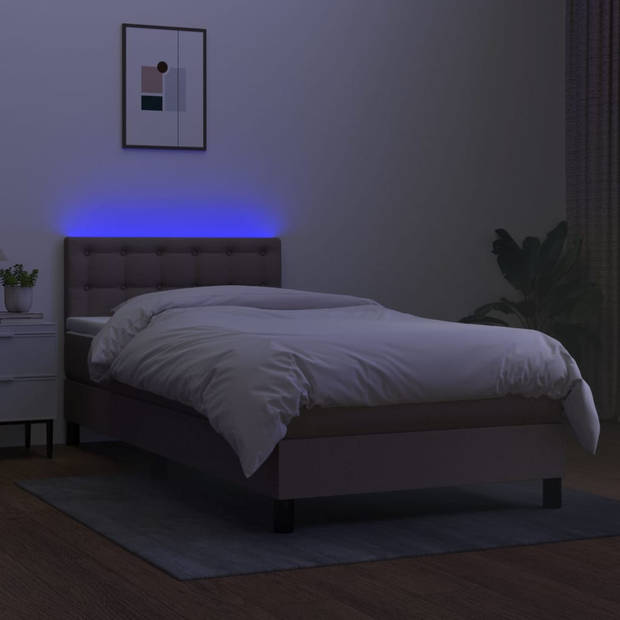 vidaXL Boxspring met matras en LED stof taupe 80x200 cm