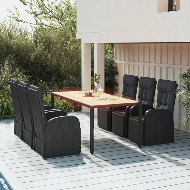 The Living Store Leunstoel Verstelbaar Zwart - PE-rattan en gepoedercoat staal - 57x69x106 cm - Tuinset